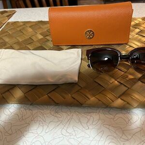 Tory Burch Tortoise Sunglasses with Bold Orange Case